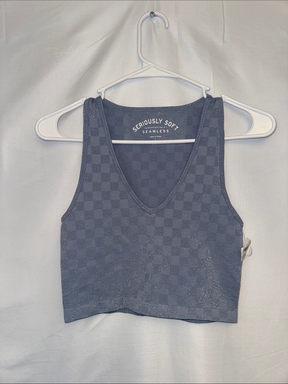 Aeropostale Seriously Soft Seamless Checkered Crop Tank - Slate